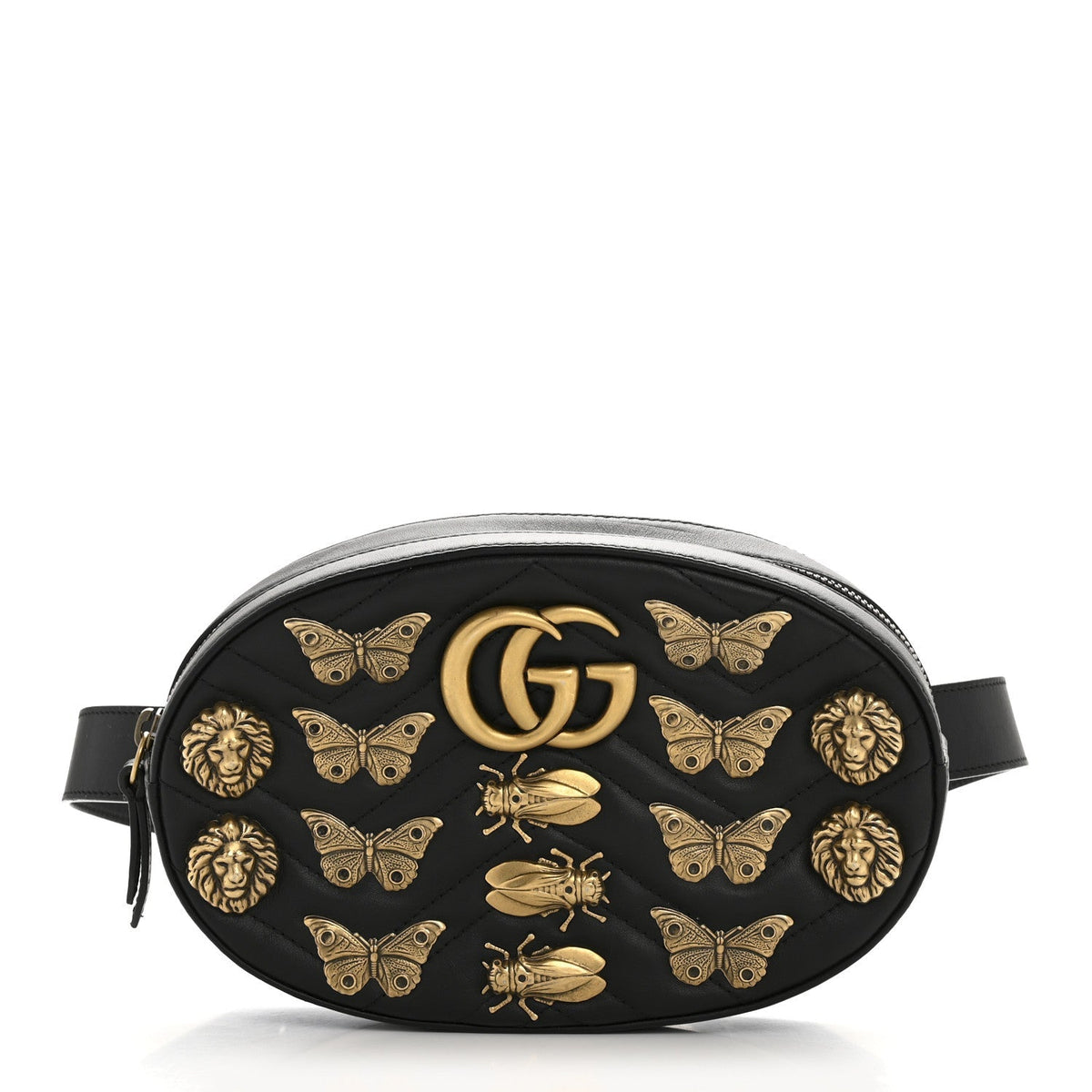 Calfskin Matelasse Animal Studs GG Marmont Belt Bag 85 34 Black
